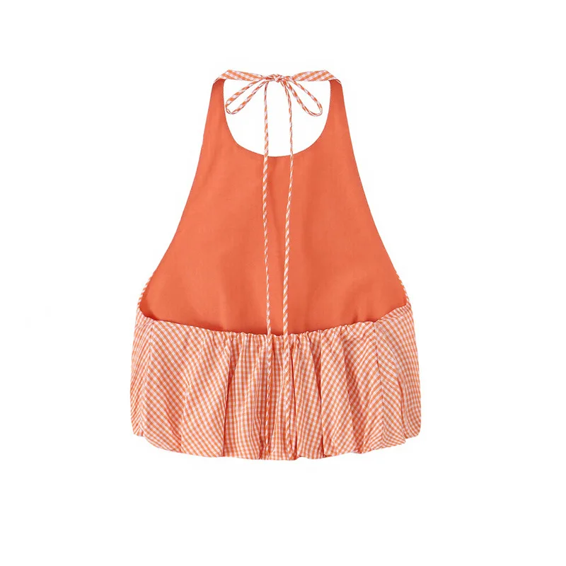 Blouse Femme Sans Manches Col Halter | Imprimé Carreaux | Style Sexy Urbain Été