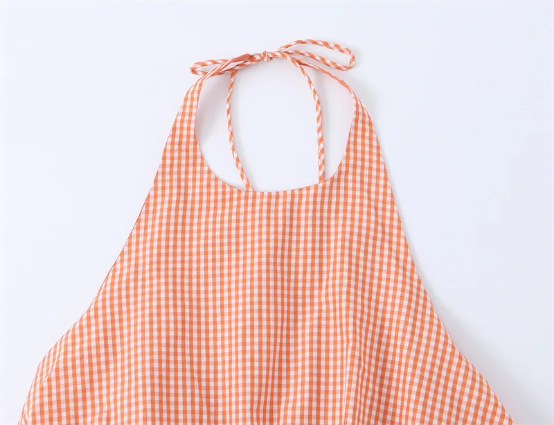 Blouse Femme Sans Manches Col Halter | Imprimé Carreaux | Style Sexy Urbain Été