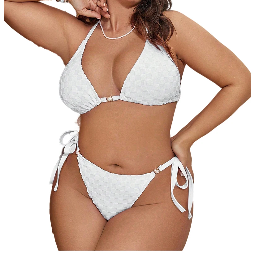 Bikini 2 pièces grande taille dos nu | Maillot de bain push-up jacquard femme