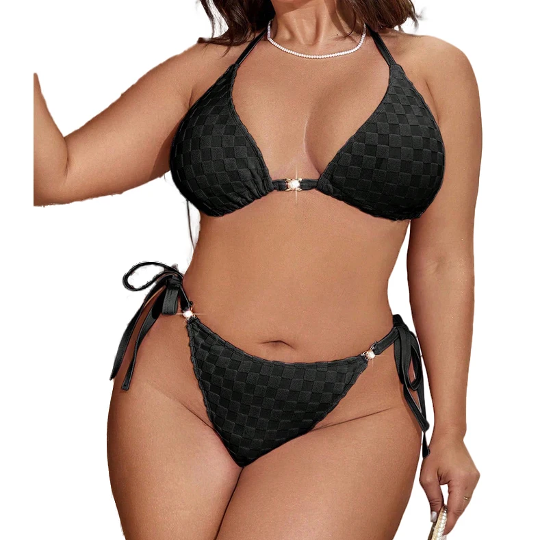 Bikini 2 pièces grande taille dos nu | Maillot de bain push-up jacquard femme