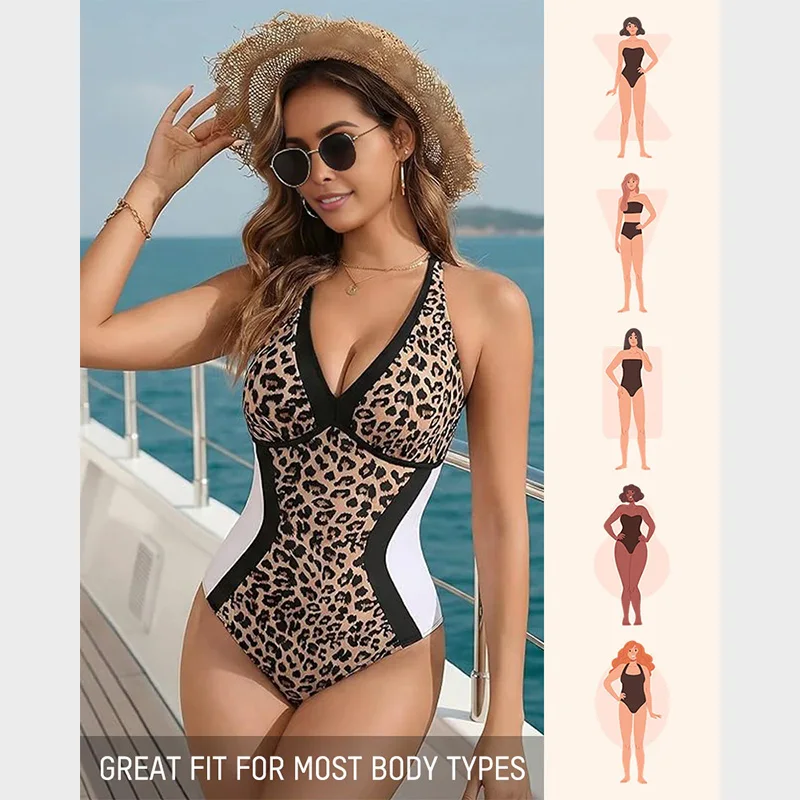 Monokini Color Block Sexy Col V Dos Croisé Effet Ventre Plat – 1 Pièce