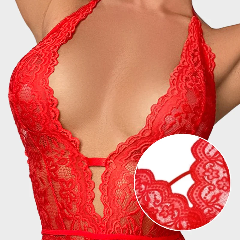 Combinaison Lingerie Dentelle Transparente Col V Profond – Teddy Sexy Brodé