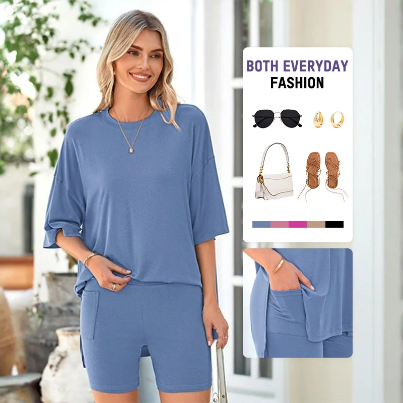 Ensemble 2 pièces femme : T-shirt oversize + short cycliste – Léger, respirant, style décontracté