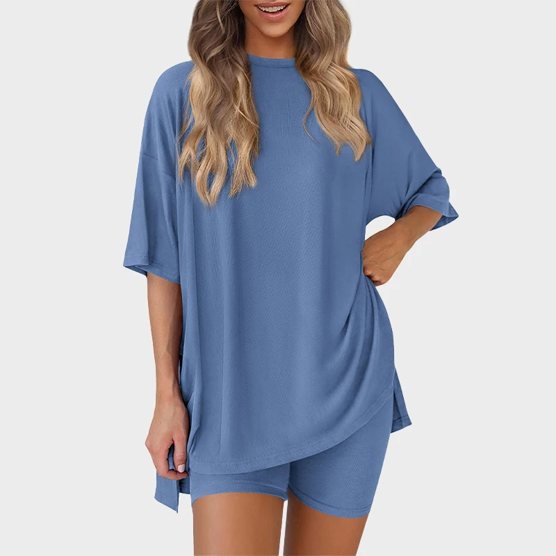 Ensemble 2 pièces femme : T-shirt oversize + short cycliste – Léger, respirant, style décontracté