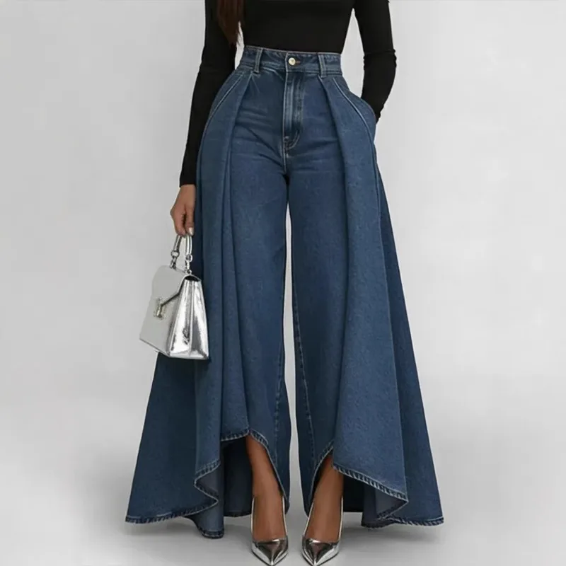 Jean Femme Taille Haute Coupe Évasée Vintage – Style Français Élégant | Vente en Gros
