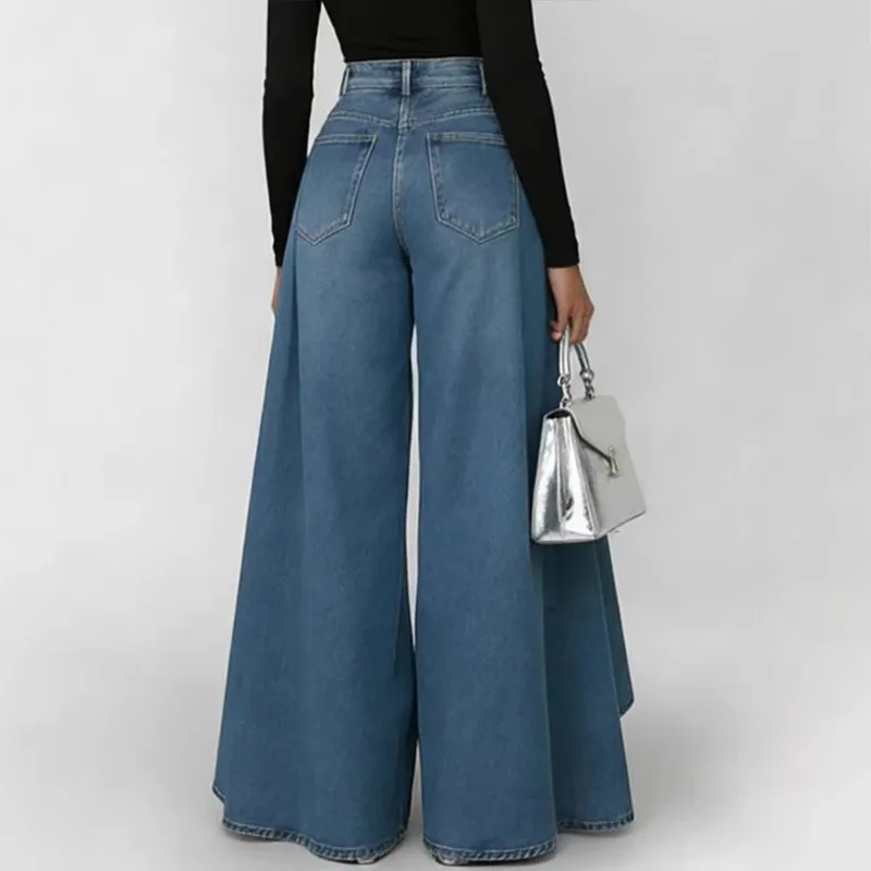 Jean Femme Taille Haute Coupe Évasée Vintage – Style Français Élégant | Vente en Gros
