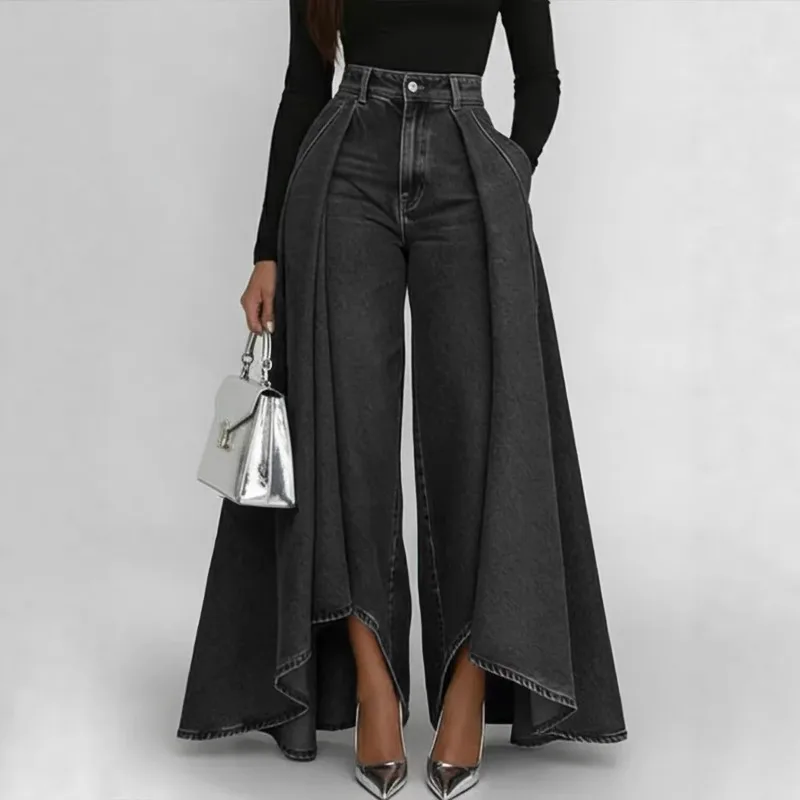 Jean Femme Taille Haute Coupe Évasée Vintage – Style Français Élégant | Vente en Gros