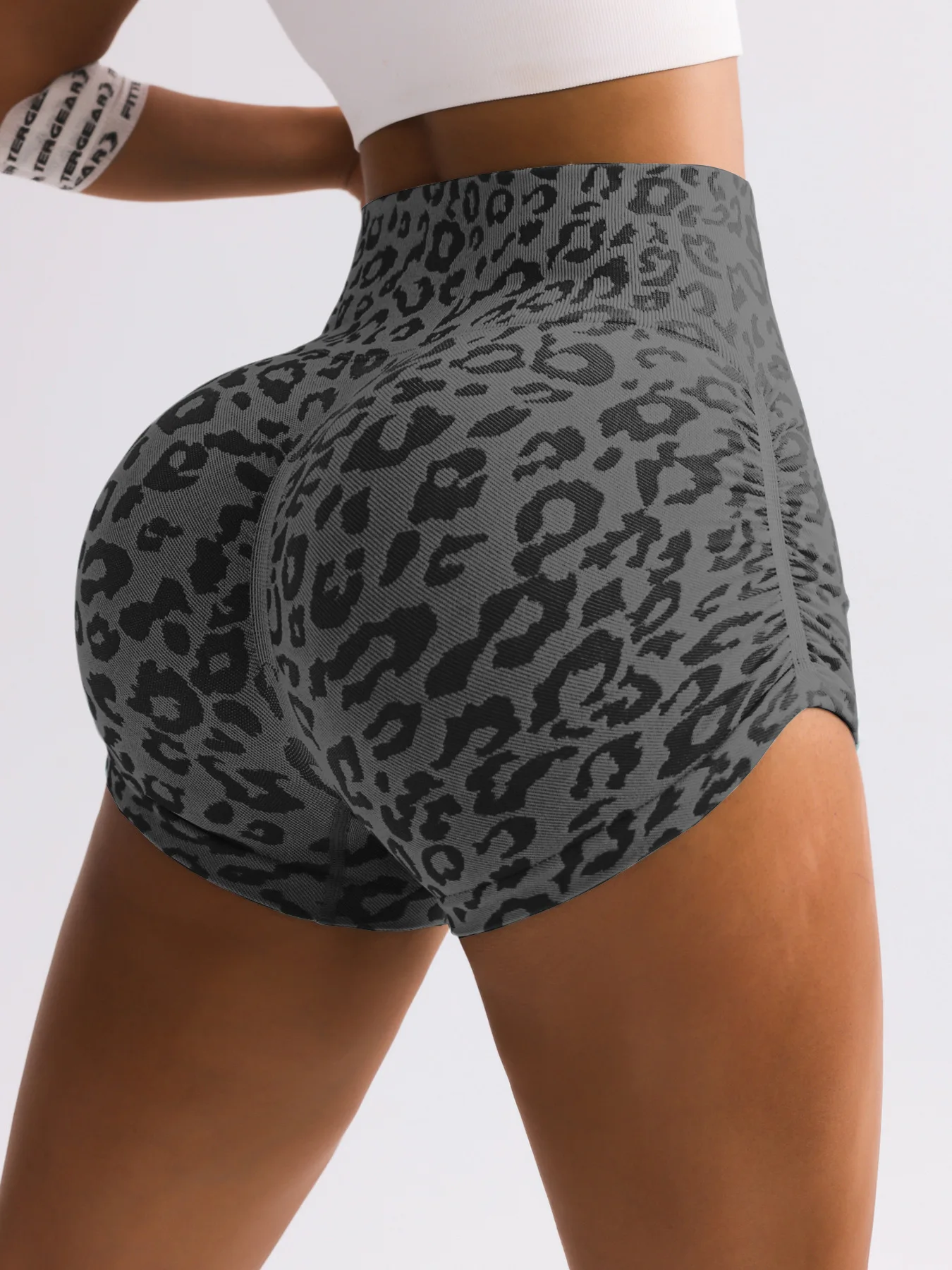 Short Yoga Léopard Femme – Taille Haute Push-Up Scrunch Butt, Longueur 3/4