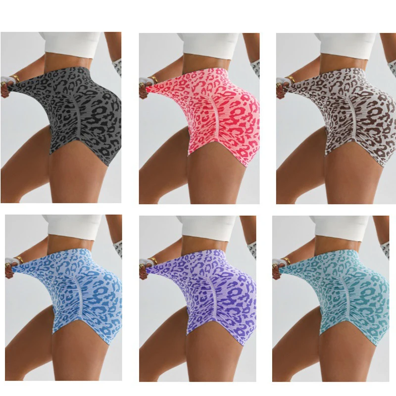 Short Yoga Léopard Femme – Taille Haute Push-Up Scrunch Butt, Longueur 3/4