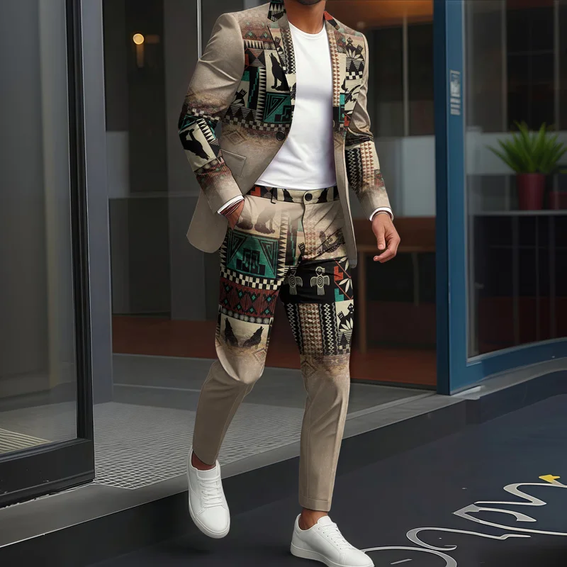 Ensemble costume décontracté homme style ethnique rétro – Veste légère printemps/automne