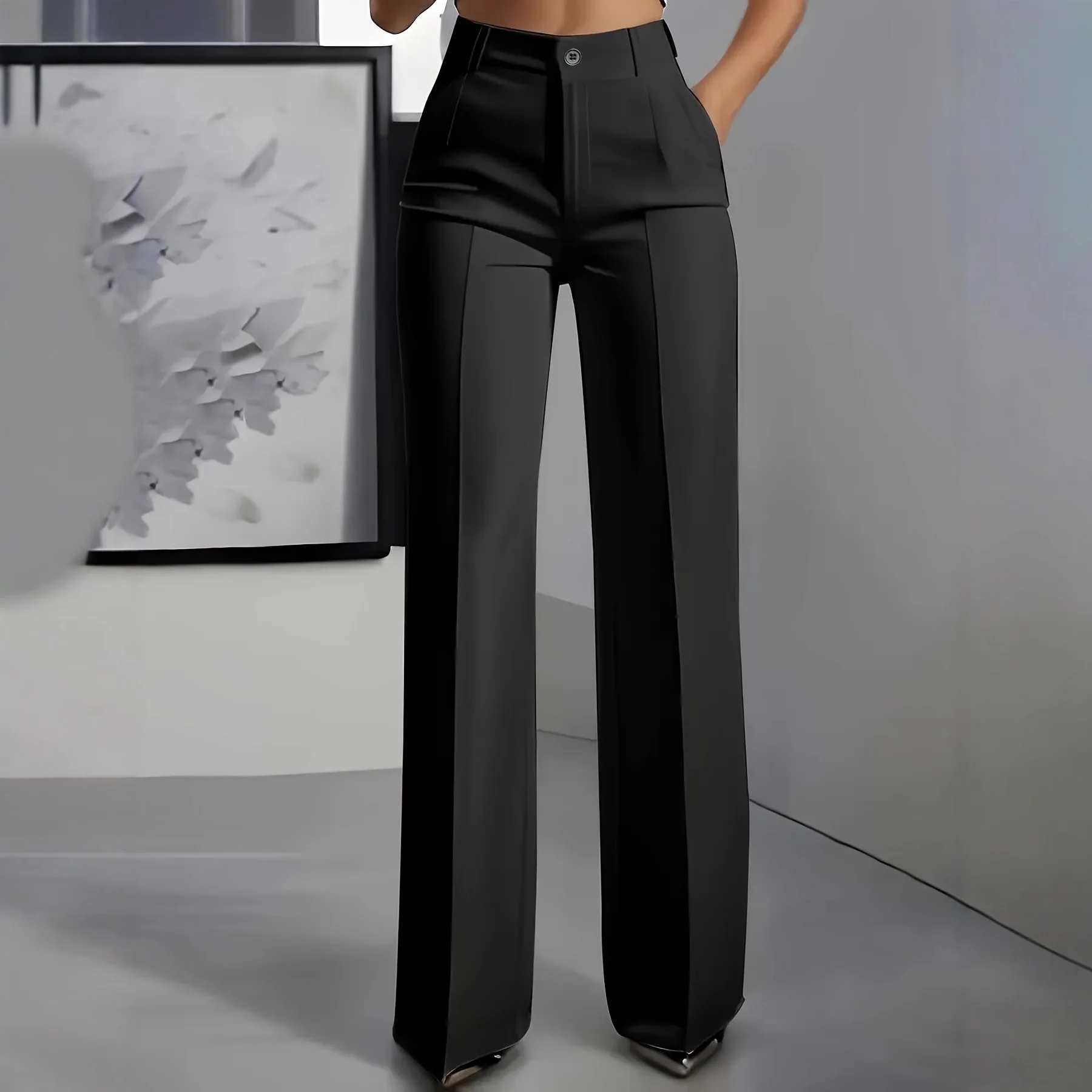 Pantalon costume homme coupe droite taille haute – Style décontracté & élégant