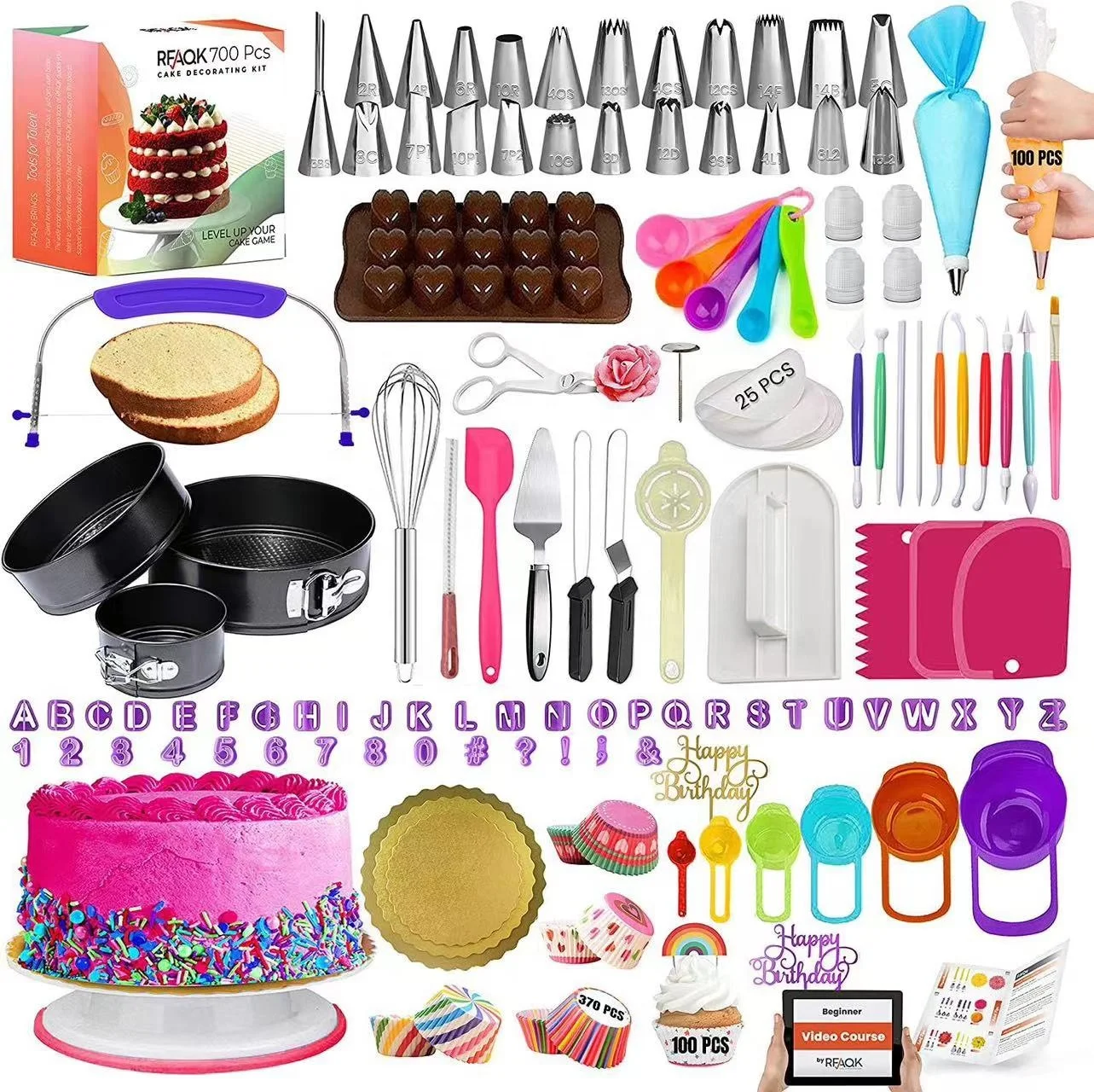 Kit Complet Décoration Gâteaux - Plateau Tournant, Douilles & Moules à Chocolat