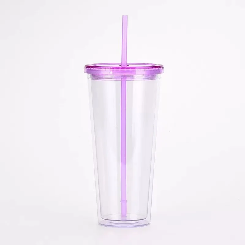 Gobelet Isotherme Double Paroi en Acrylique avec Paille – 16oz / 24oz / 32oz