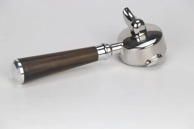 Porte-filtre à café inox 51/54/58mm double bec manche bois – 2 tasses