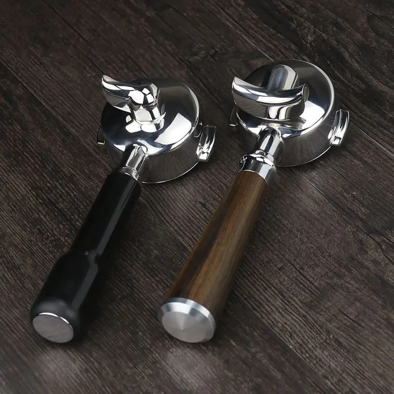 Porte-filtre à café inox 51/54/58mm double bec manche bois – 2 tasses