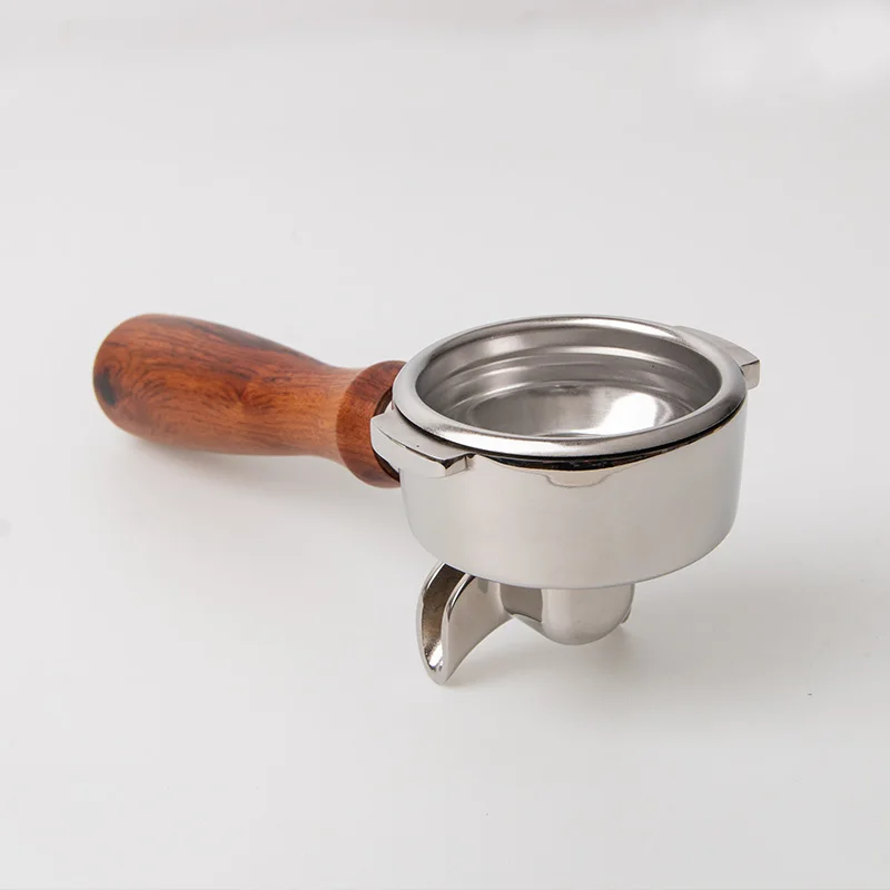 Porte-filtre à café inox 51/54/58mm double bec manche bois – 2 tasses