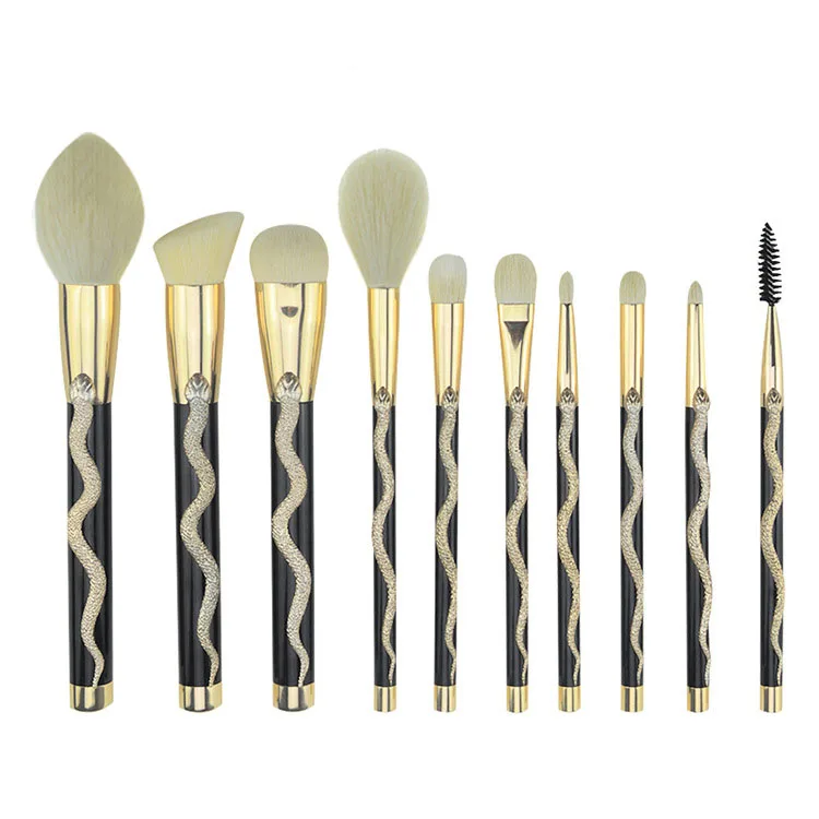 Set 10 Pinceaux Maquillage Professionnels + Seau en Cuir PU – Poils Synthétiques Doux