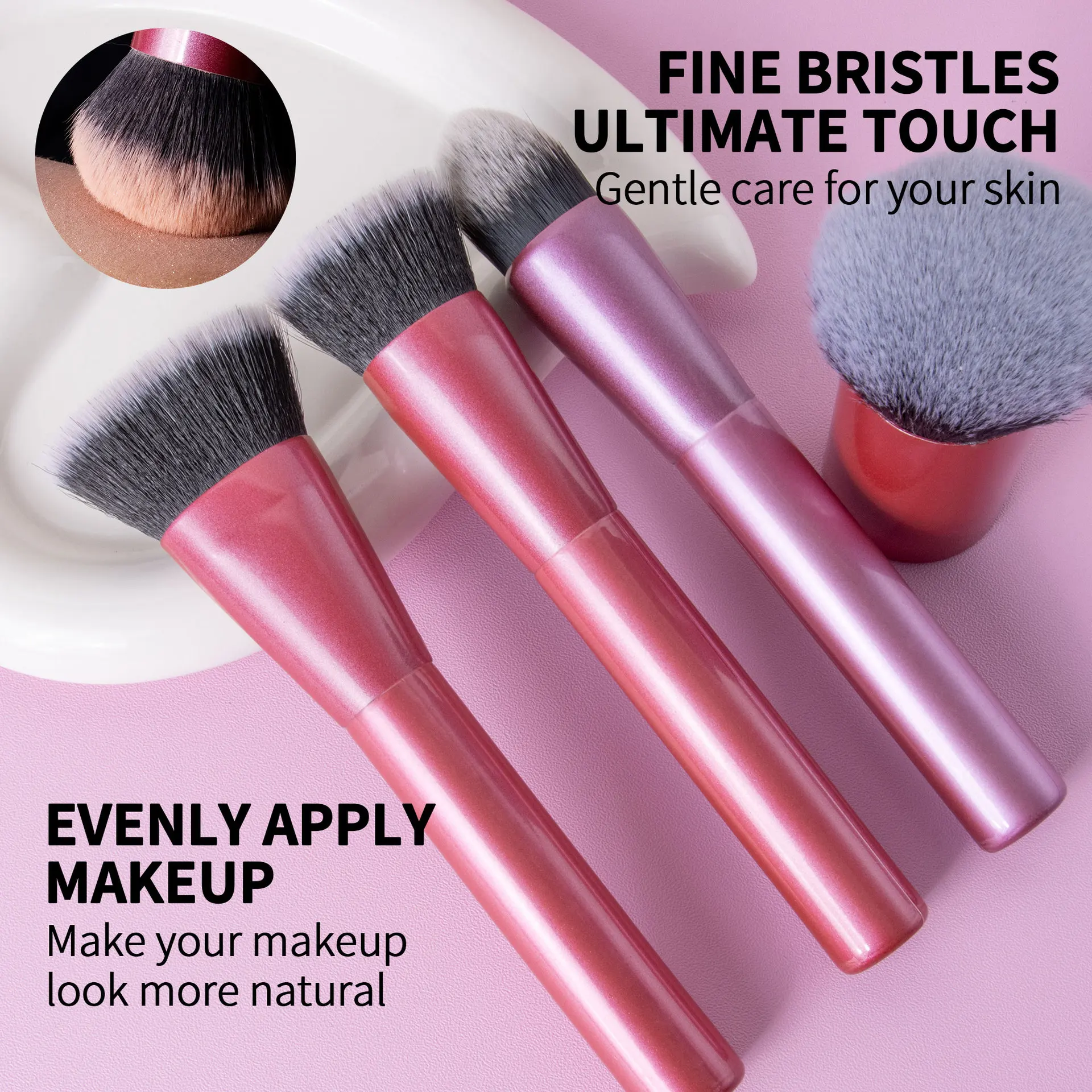 Ensemble 4 Pinceaux de Maquillage Multicolores – Contour, Blush & Poudre