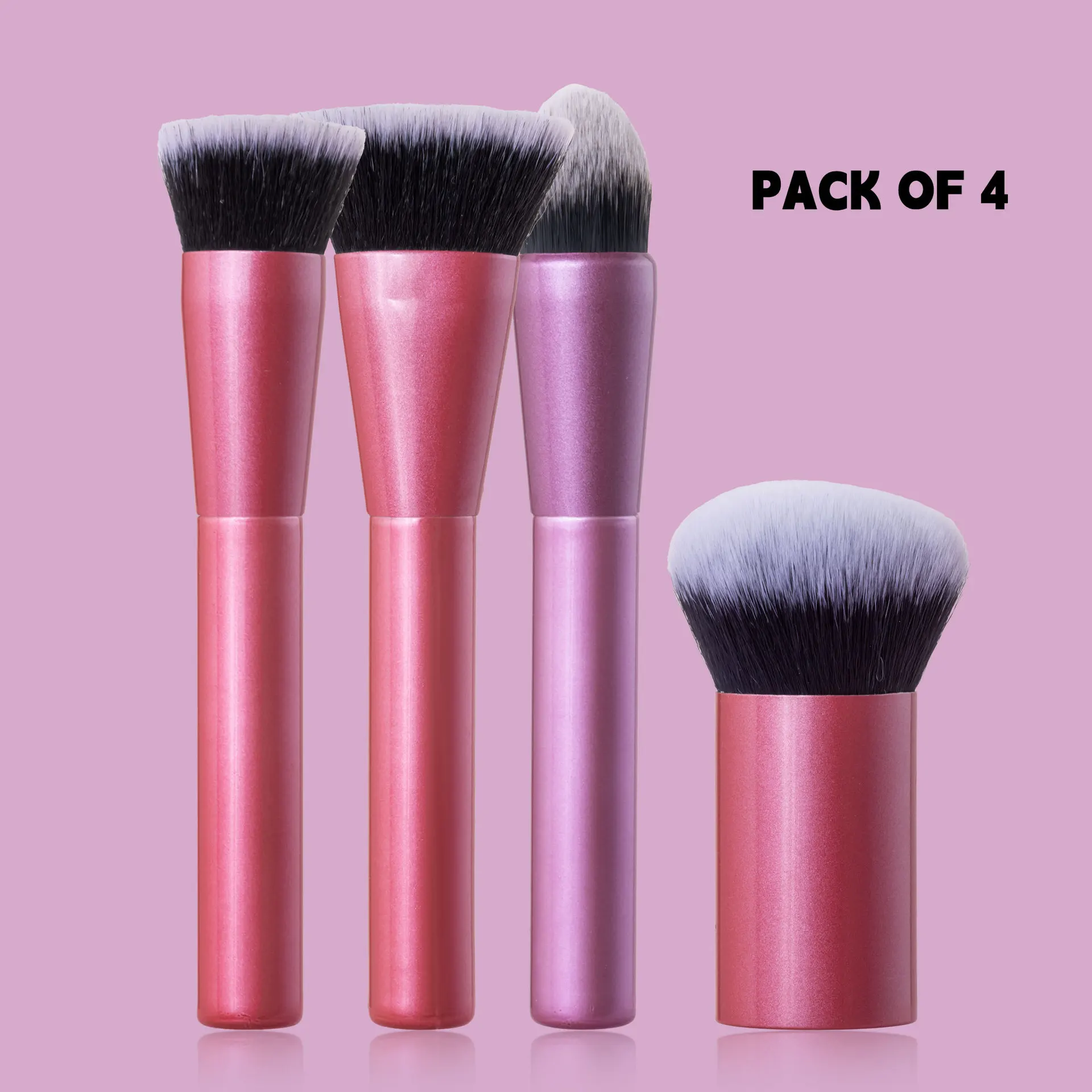 Ensemble 4 Pinceaux de Maquillage Multicolores – Contour, Blush & Poudre