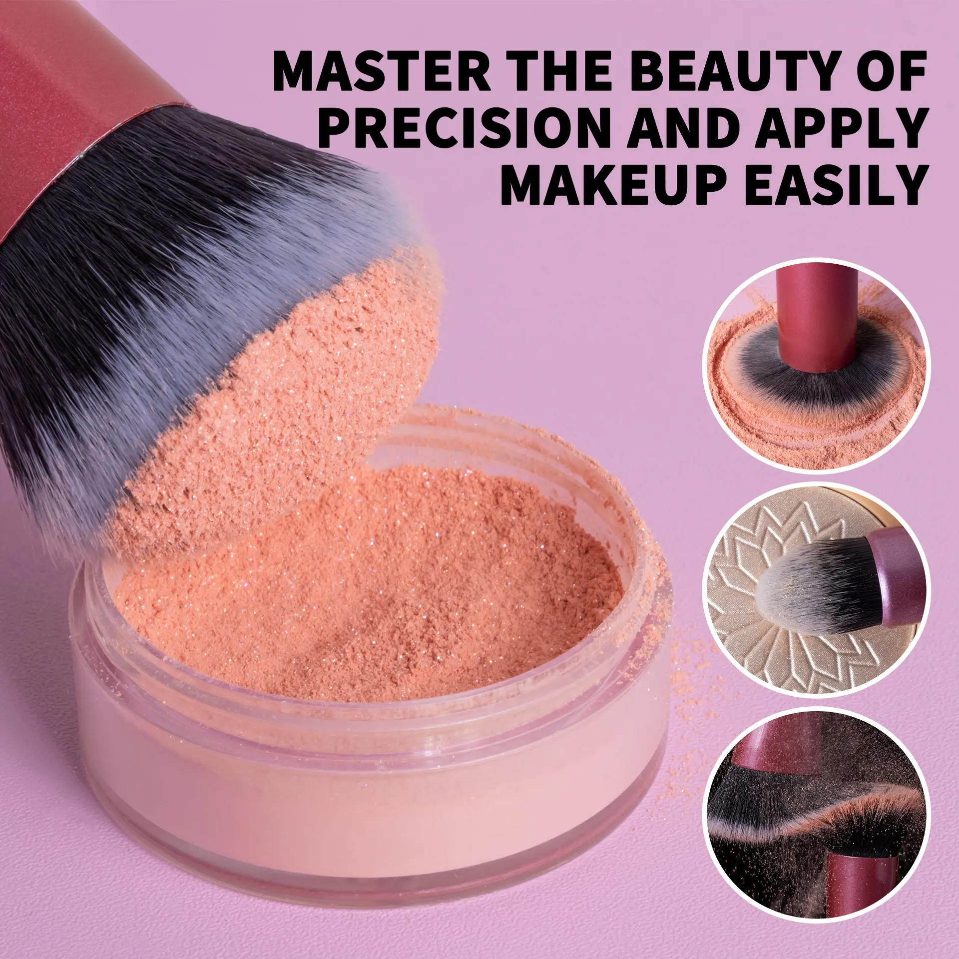 Ensemble 4 Pinceaux de Maquillage Multicolores – Contour, Blush & Poudre