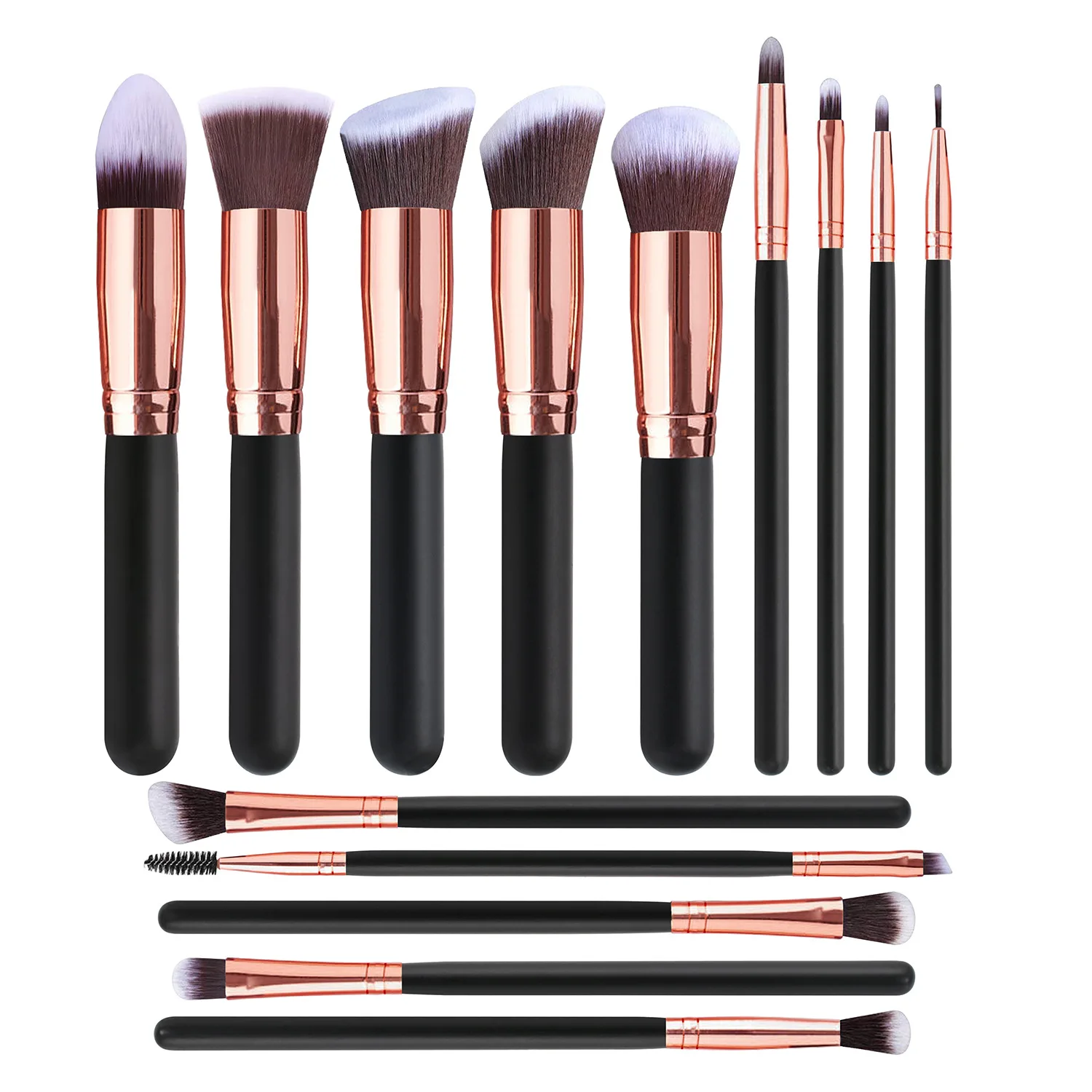 Set 14 Pinceaux Maquillage Synthétiques Or Rose – Fond de Teint, Fards & Poudre