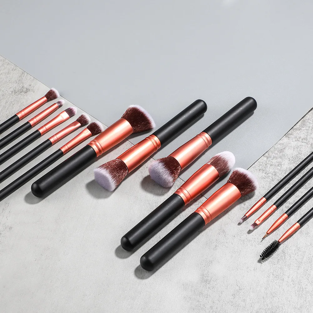 Set 14 Pinceaux Maquillage Synthétiques Or Rose – Fond de Teint, Fards & Poudre