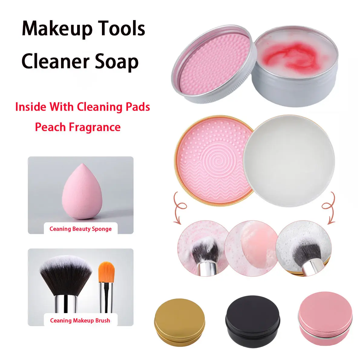 Nettoyant savon solide pour pinceaux de maquillage avec grattoir silicone – Vegan & Antibactérien