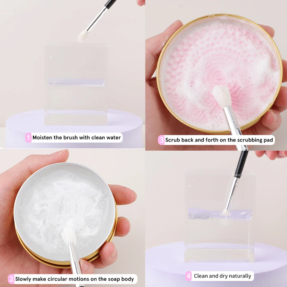 Nettoyant savon solide pour pinceaux de maquillage avec grattoir silicone – Vegan & Antibactérien