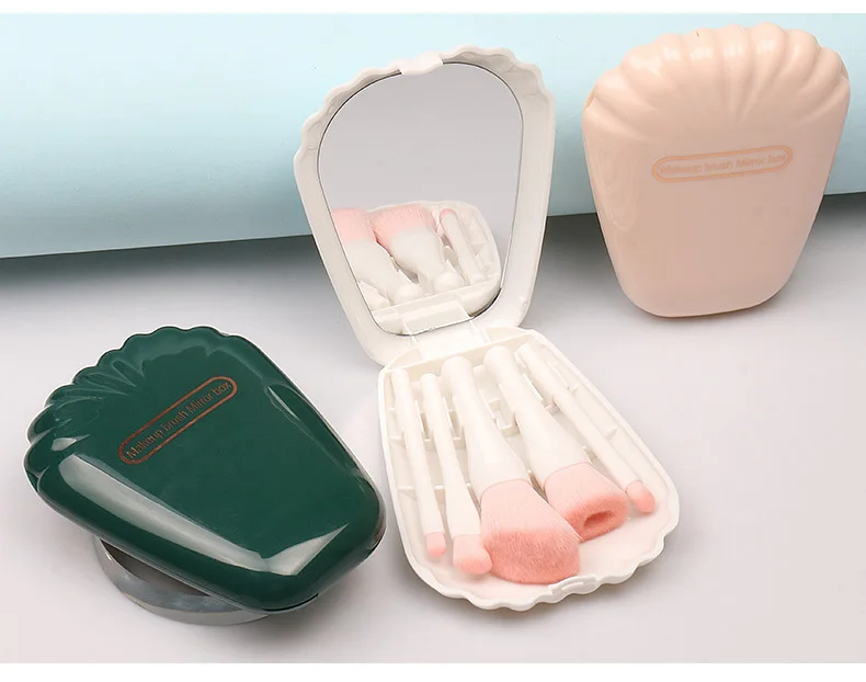 Kit 5 Pinceaux de Maquillage de Voyage – Virole Aluminium, Poils Nylon, Pochette Miroir