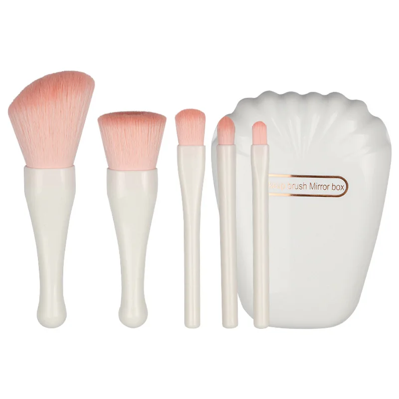 Kit 5 Pinceaux de Maquillage de Voyage – Virole Aluminium, Poils Nylon, Pochette Miroir