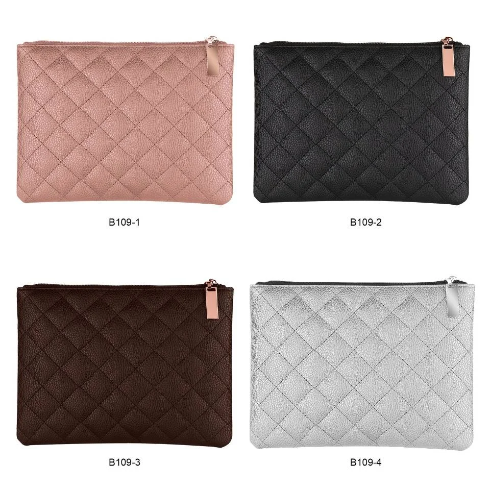 Pochette maquillage cuir PU | Fermeture éclair | Rangement pinceaux & stylos
