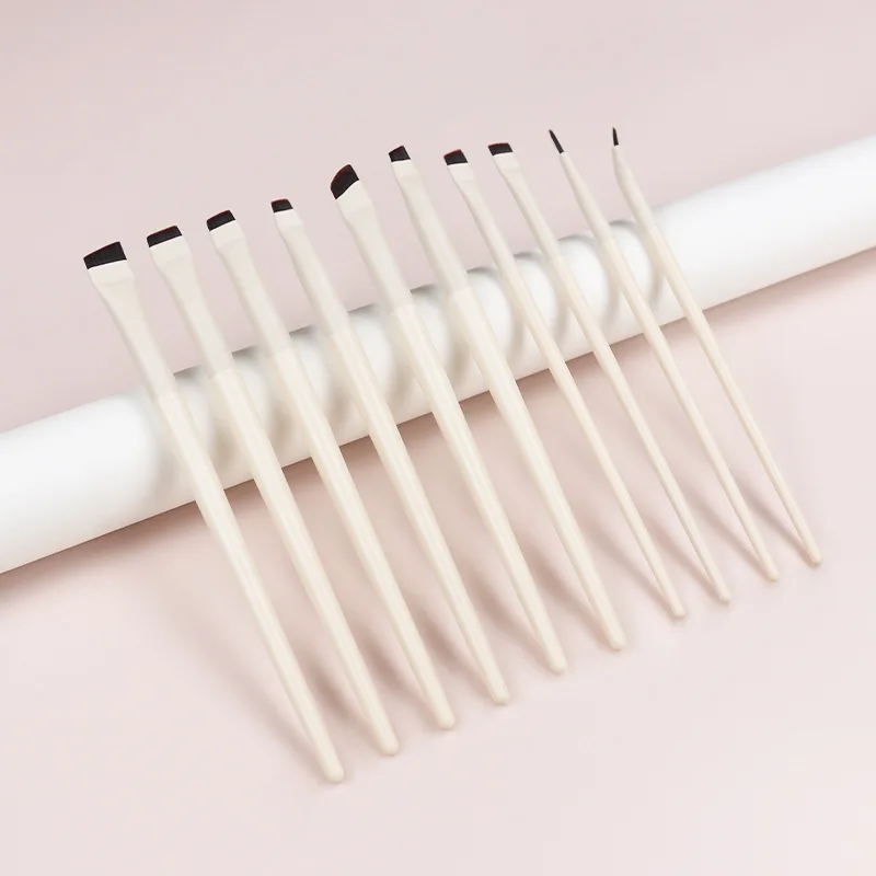 Set 10 Pinceaux Eye-liner & Sourcils Ultra-Fins – Têtes Plates & Inclinées, Poils Synthétiques