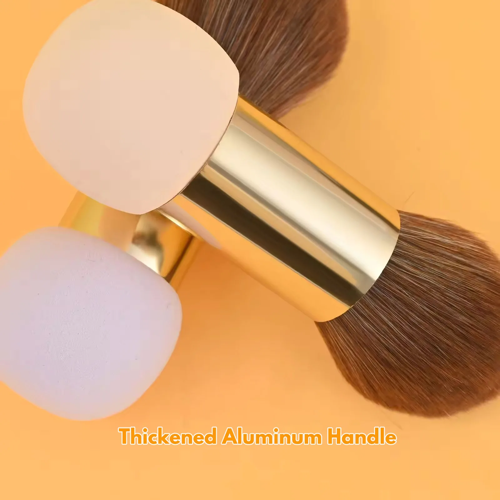 Pinceau de Maquillage Double Embout Poudre & Blush - Fibre Végane & Manche Métal