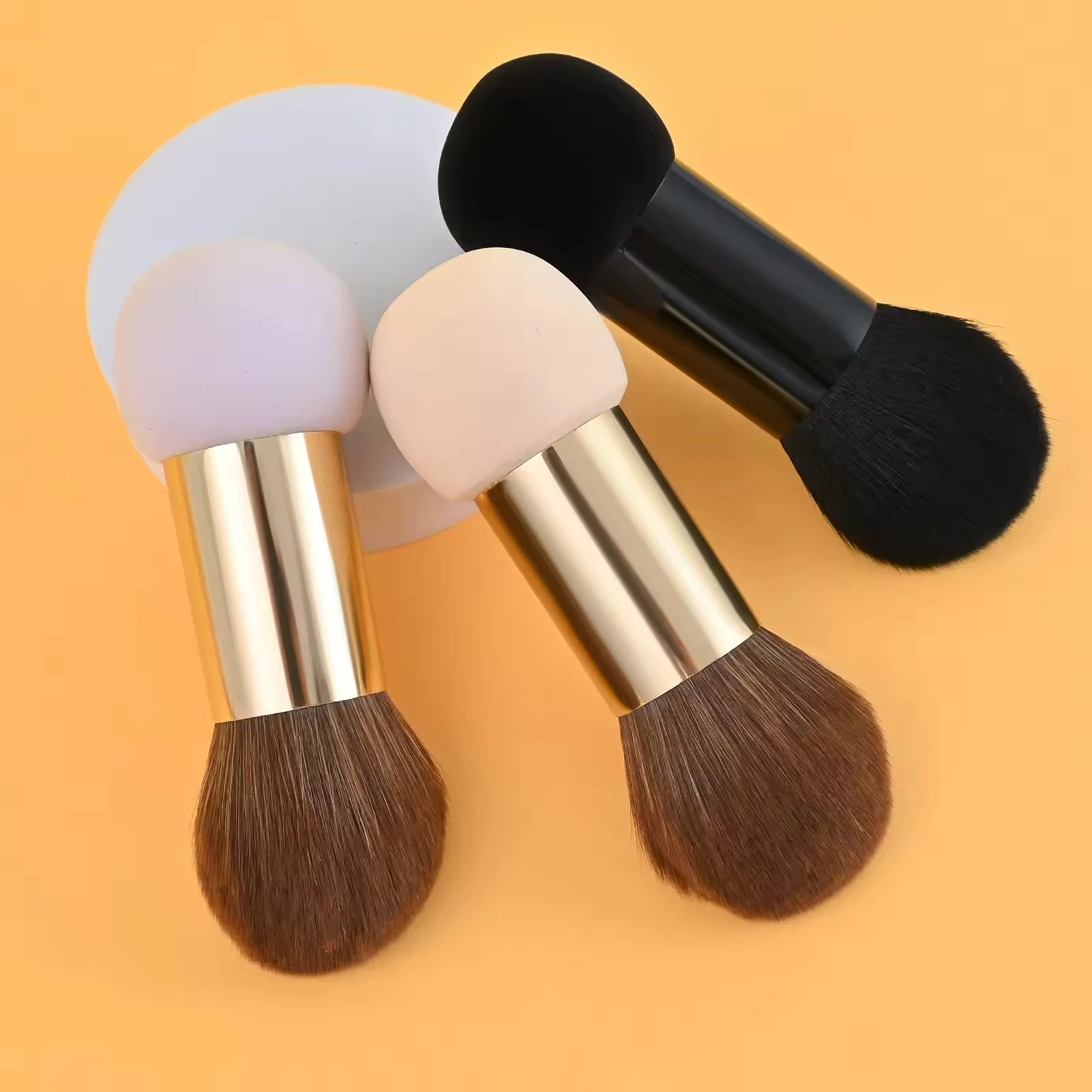 Pinceau de Maquillage Double Embout Poudre & Blush - Fibre Végane & Manche Métal