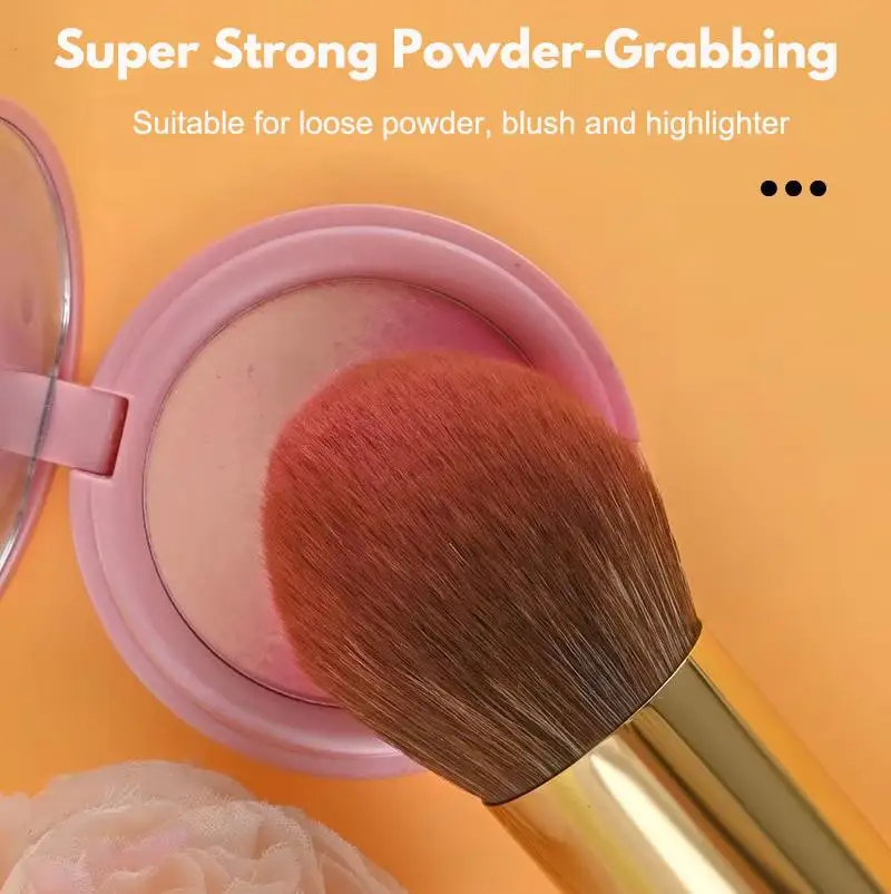 Pinceau de Maquillage Double Embout Poudre & Blush - Fibre Végane & Manche Métal