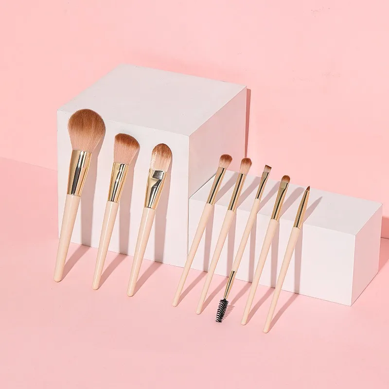 Lot 8 Pinceaux Maquillage Professionnels Visage & Yeux – Poils Synthétiques Doux