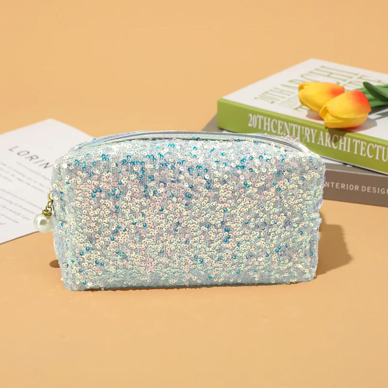 Trousse de maquillage pailletée grande capacité – Pochette cosmétique zippée mode