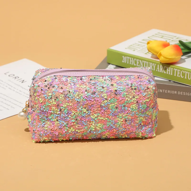 Trousse de maquillage pailletée grande capacité – Pochette cosmétique zippée mode