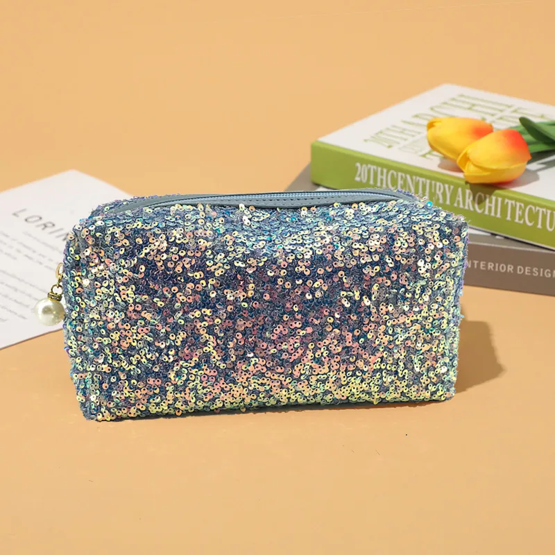 Trousse de maquillage pailletée grande capacité – Pochette cosmétique zippée mode