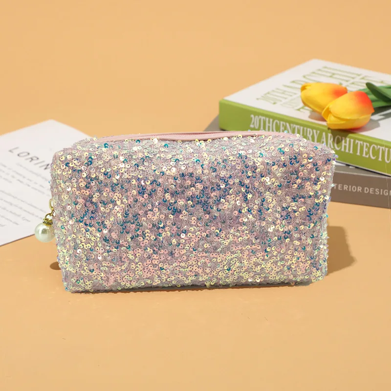 Trousse de maquillage pailletée grande capacité – Pochette cosmétique zippée mode