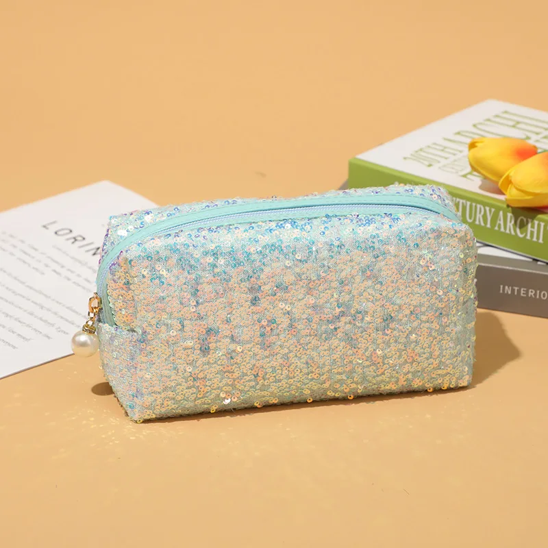 Trousse de maquillage pailletée grande capacité – Pochette cosmétique zippée mode