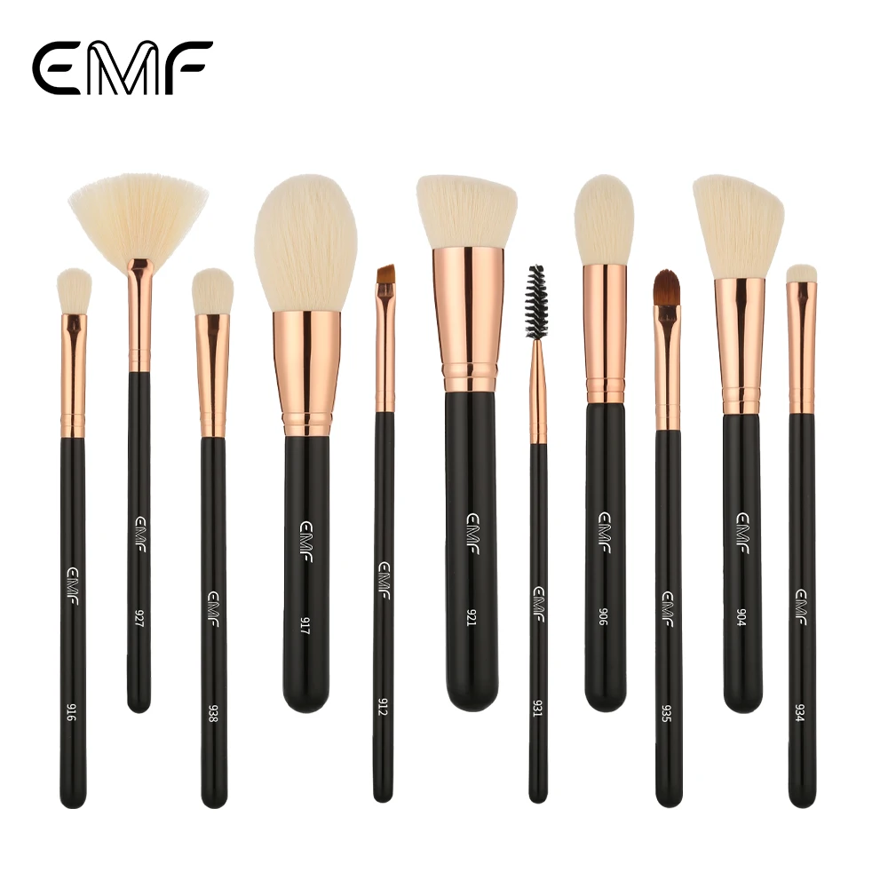 EMF Pinceau Contour Ange Maquillage Yeux – Manche Bois Noir & Virole Or Rose