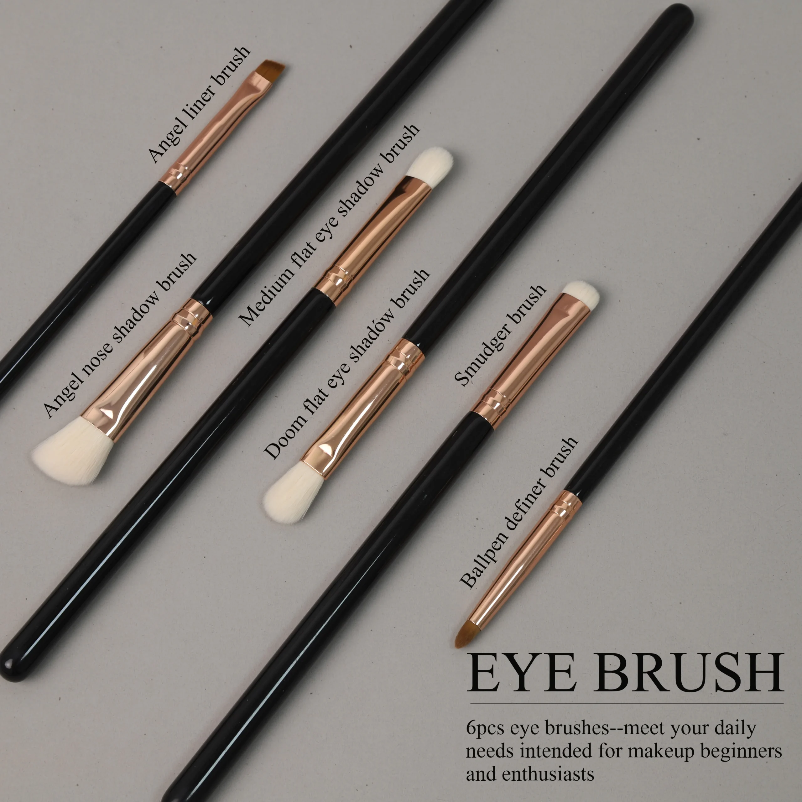 EMF Pinceau Contour Ange Maquillage Yeux – Manche Bois Noir & Virole Or Rose