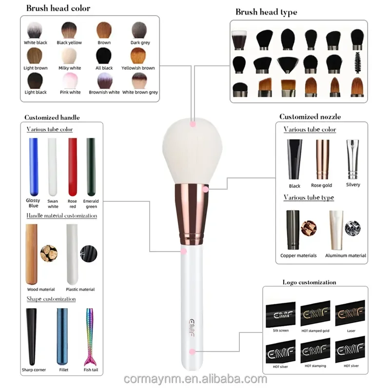 EMF Rose – Set 18 Pinceaux Maquillage Professionnels Manche Bois Ivoire & Virole Or Rose