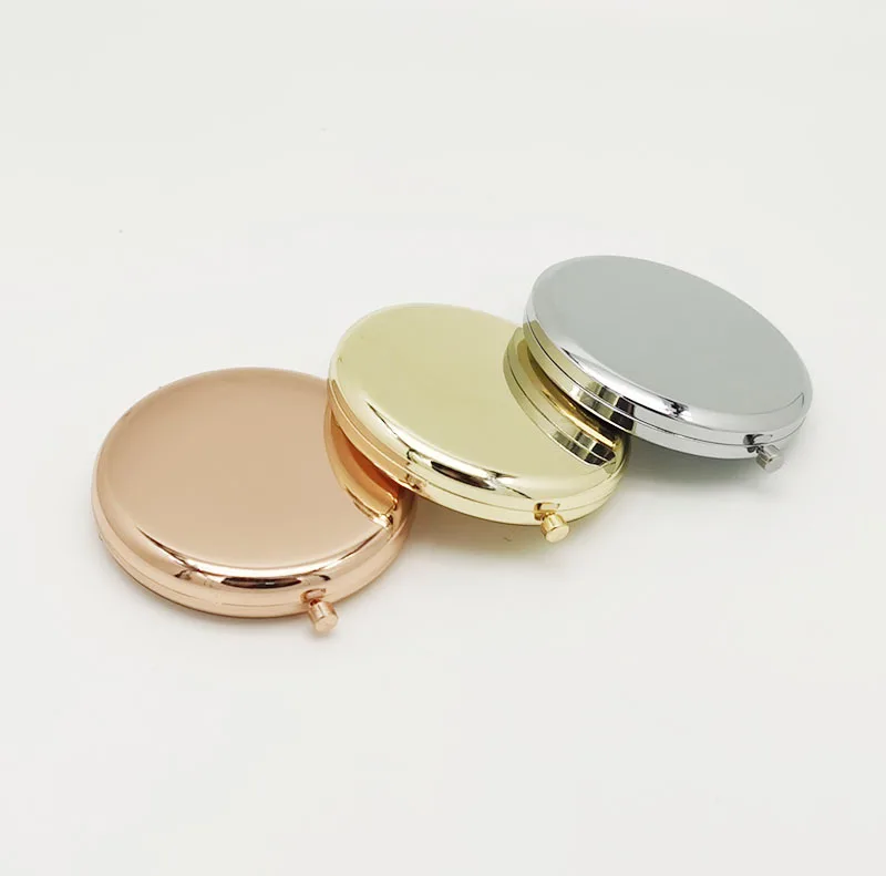 Miroir compact rond double face personnalisé avec logo – Boîtier métal & pochette velours