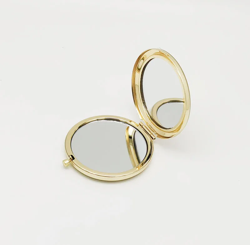 Miroir compact rond double face personnalisé avec logo – Boîtier métal & pochette velours