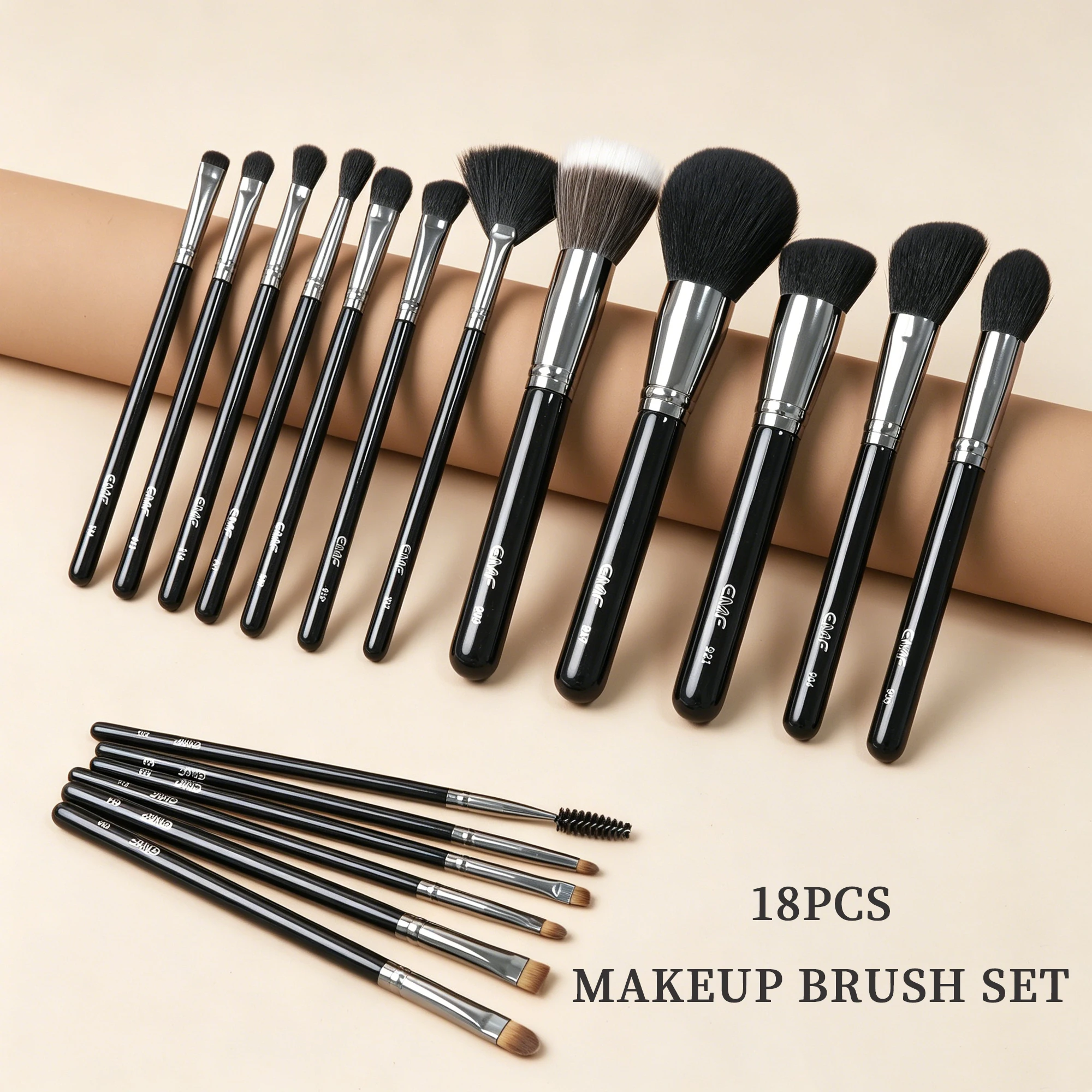 EMF Pro – Set 18 Pinceaux Maquillage 100% Vegan, Poils Micro-Fibre, Manche Bois Noir