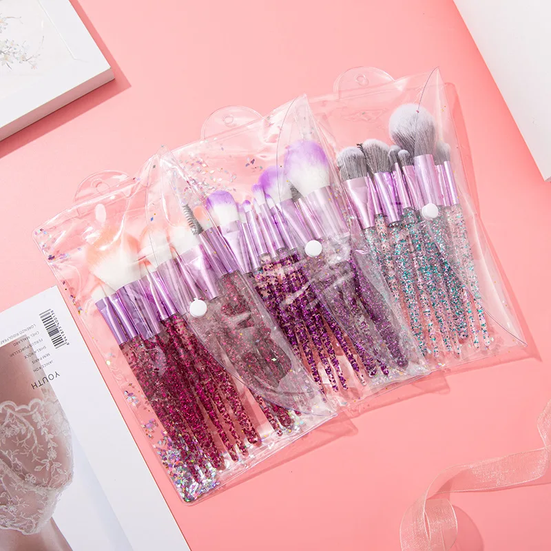 Set 10 Pinceaux Maquillage Cristal Paillettes – Pinceaux Yeux, Joues & Visage Pro