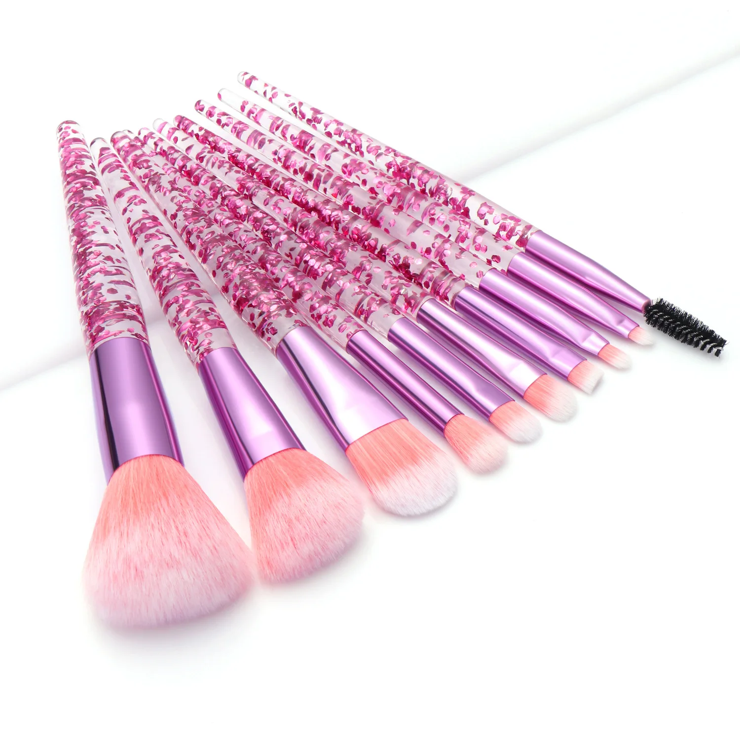 Set 10 Pinceaux Maquillage Cristal Paillettes – Pinceaux Yeux, Joues & Visage Pro