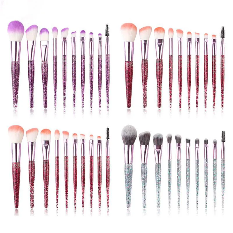 Set 10 Pinceaux Maquillage Cristal Paillettes – Pinceaux Yeux, Joues & Visage Pro